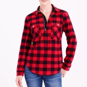 J. Crew Red Navy Buffalo Check 3/4 Zip Pullover Shirt Jacket, XXL